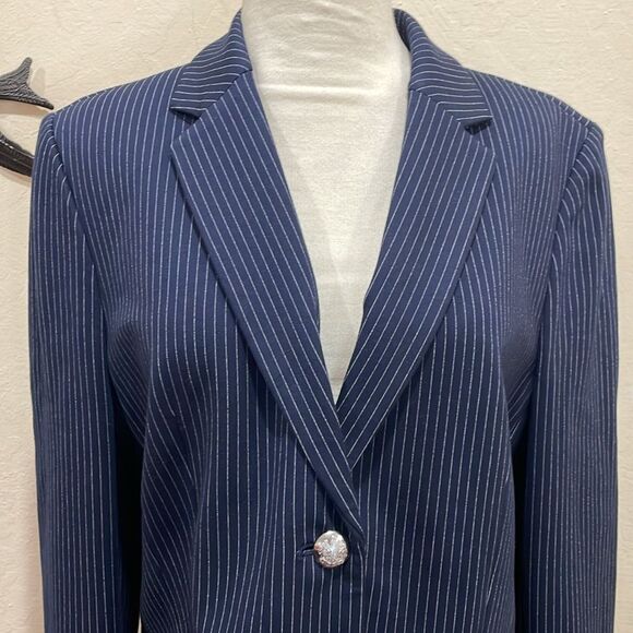 NEW!  Lauren Ralph Lauren Navy Ponte Knit Pinstripe Jacket - XL - $195 - Picture 8 of 15